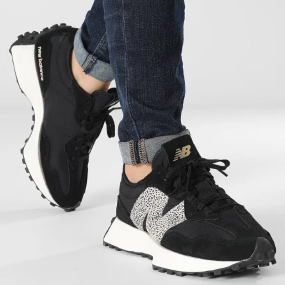 New Balance 327 Animal Print Logo Casual Women Sneakers Black Leopard various sz - Picture 2 of 11